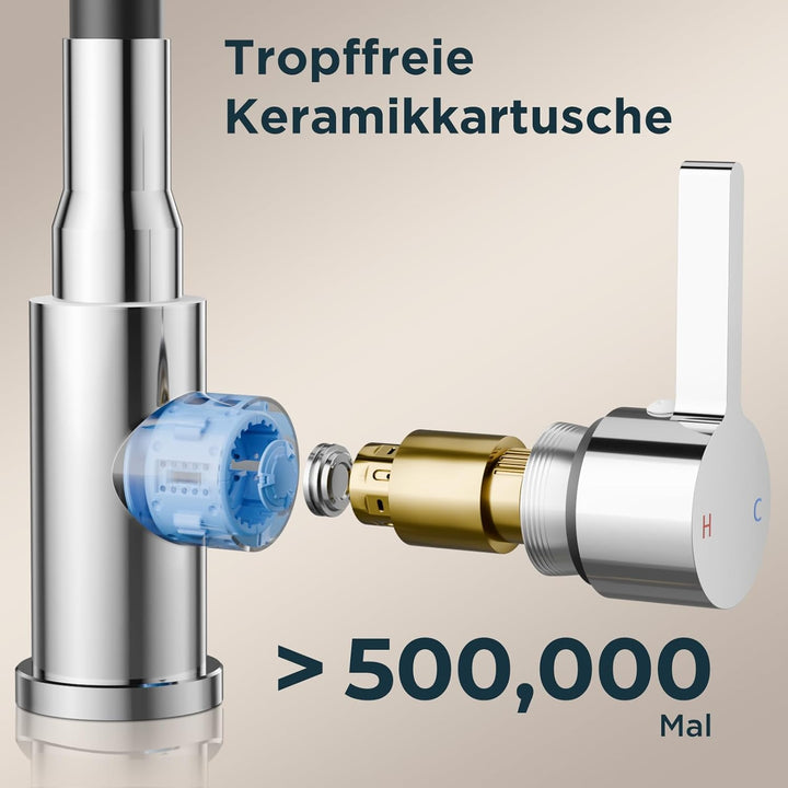 FORIOUS Flexible Wasserhahn Küche, 360° Drehbar Küchenarmatur 1 Loch Spülenarmatur, Einhebelmischer
