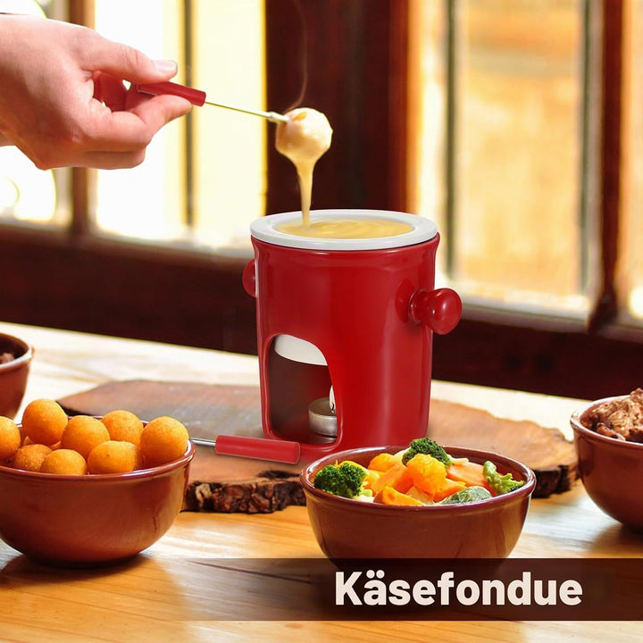 SUMNACON Keramike Schokofondue-Topf-Set mit 2 Gabeln, Schoko Fondueset,Käsefondue für Schokolade Käs