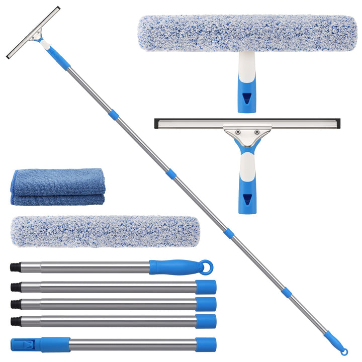 Mitclear Fensterreiniger Set mit Teleskopstiel(196cm), Fensterputzer mit Fensterwischer & Einwascher