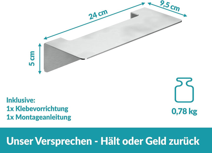 WEISSENSTEIN Badablage ohne Bohren aus Edelstahl - Selbstklebende Ablage fürs Bad - 24 x 9,5 x 5 cm