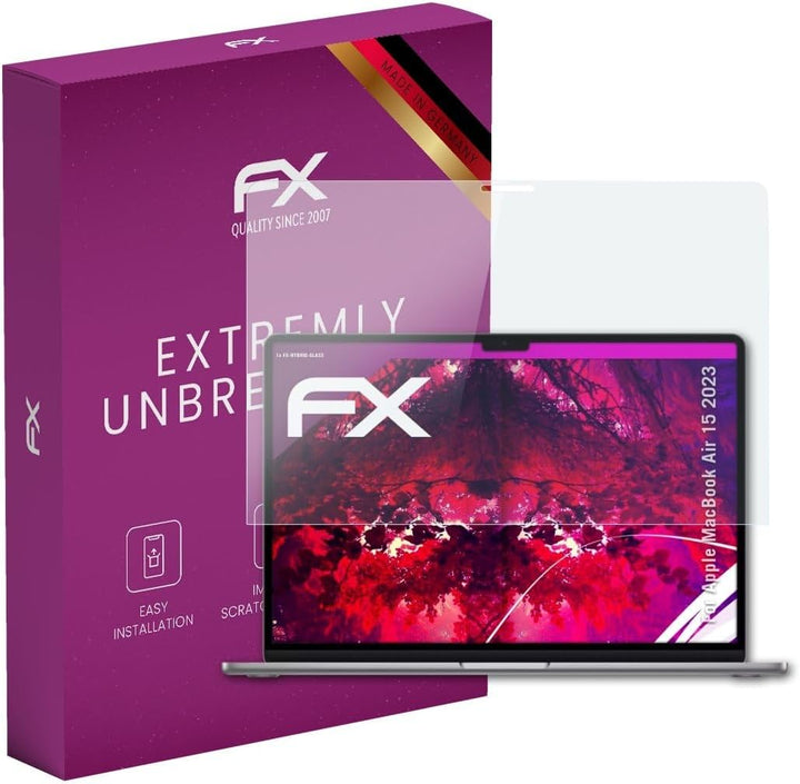 atFoliX Glasfolie kompatibel mit Apple MacBook Air 15 2023 Panzerfolie, 9H Hybrid-Glass FX Schutzpan
