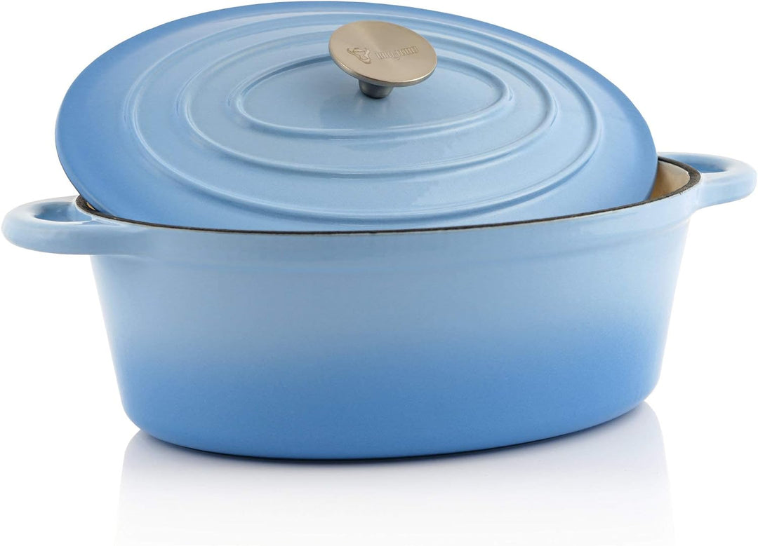 BBQ-Toro Gusseisen Cocotte | 4,3 Liter | blau, oval | Emaillierter Gusseisen Bräter mit Deckel | Gus