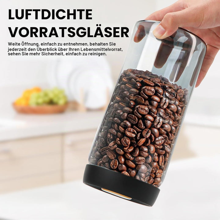 Kaffeedose Luftdicht, Kaffeebohnen Behälter Vakuumdeckel 1.8L, Vorratsdosen Mit Deckel Luftdicht Gla