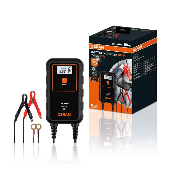 OSRAM BATTERYcharge 906, KFZ-Batteriewartungsgerät 12V, mobiles KFZ Batterieladegerät für PKW, Motor
