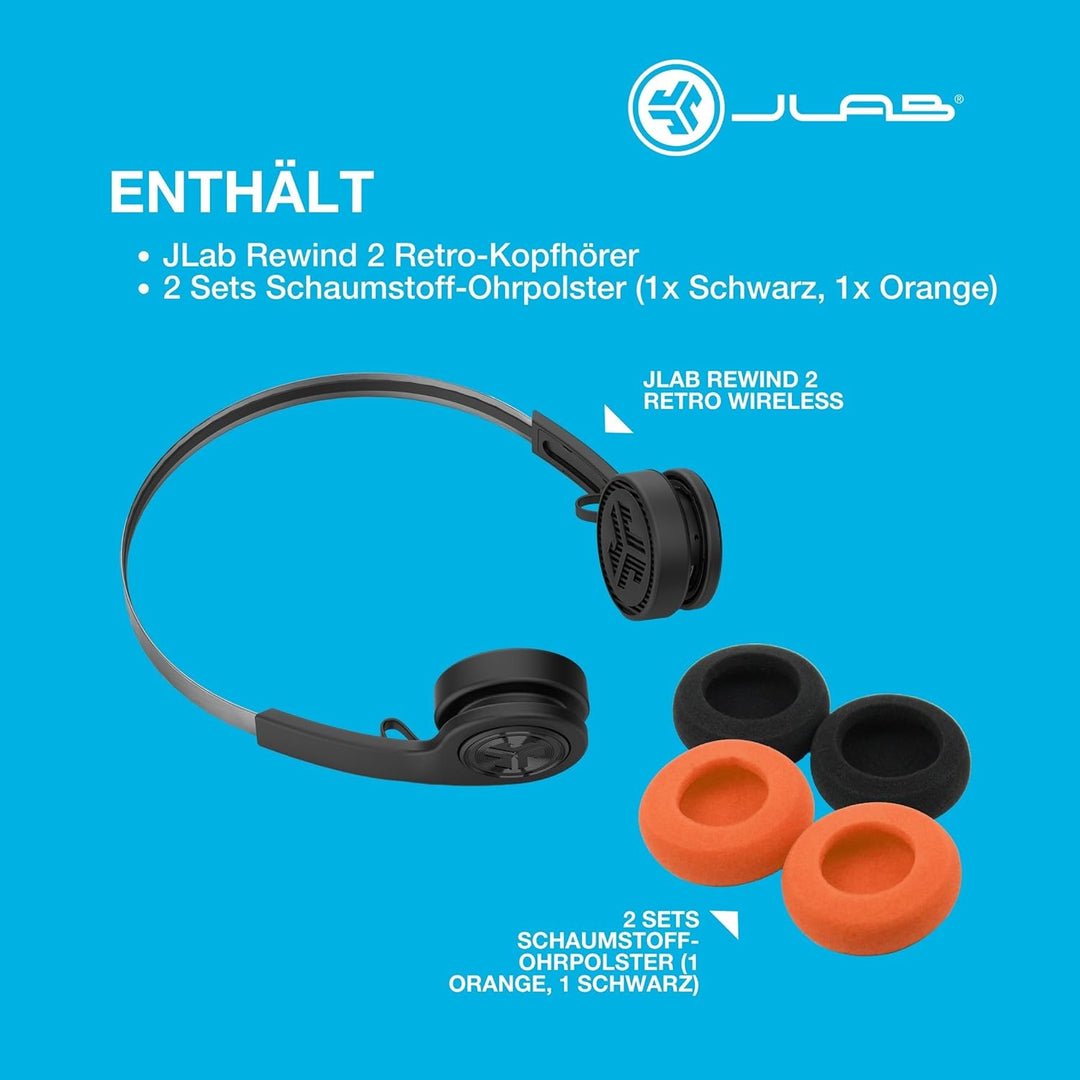 JLab Rewind 2 Retro Kopfhörer - Kleine Bluetooth Kopfhörer Kabellos, 20+ Std Akkulaufzeit, Individue