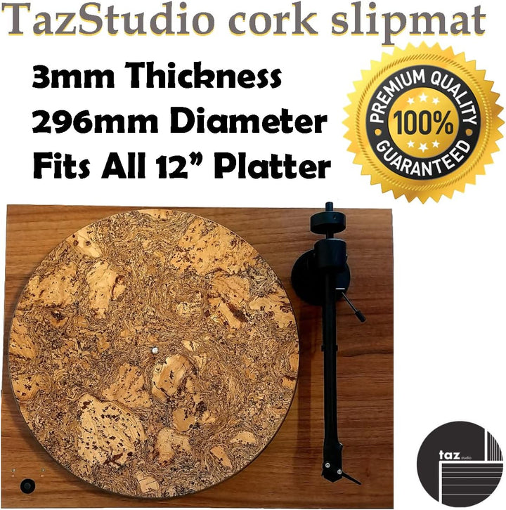 Premium Slipmat - Kork-Plattenspielermatte für bessere Klangunterstützung auf Vinyl-LP-Schallplatten