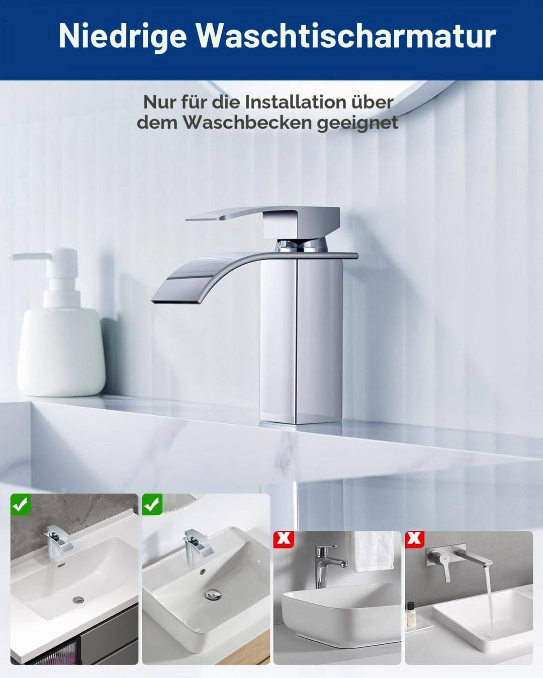 Wasserhahn Bad, CECIPA Wasserfall Wasserhahn Bad Edelstahl Waschtischarmatur Wasserfall mit Auslauf