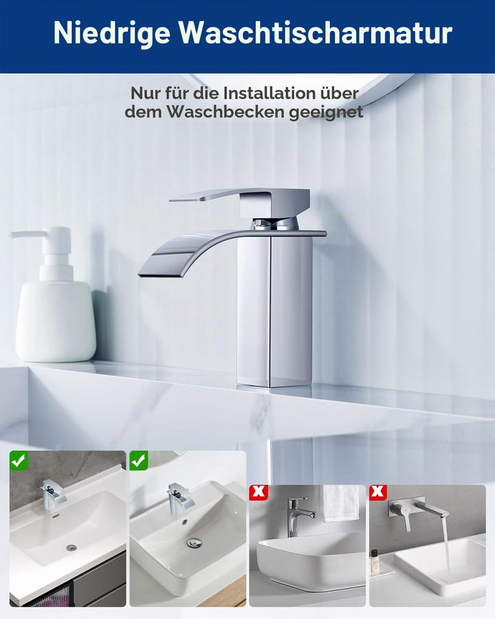Wasserhahn Bad, CECIPA Wasserfall Wasserhahn Bad Edelstahl Waschtischarmatur Wasserfall mit Auslauf