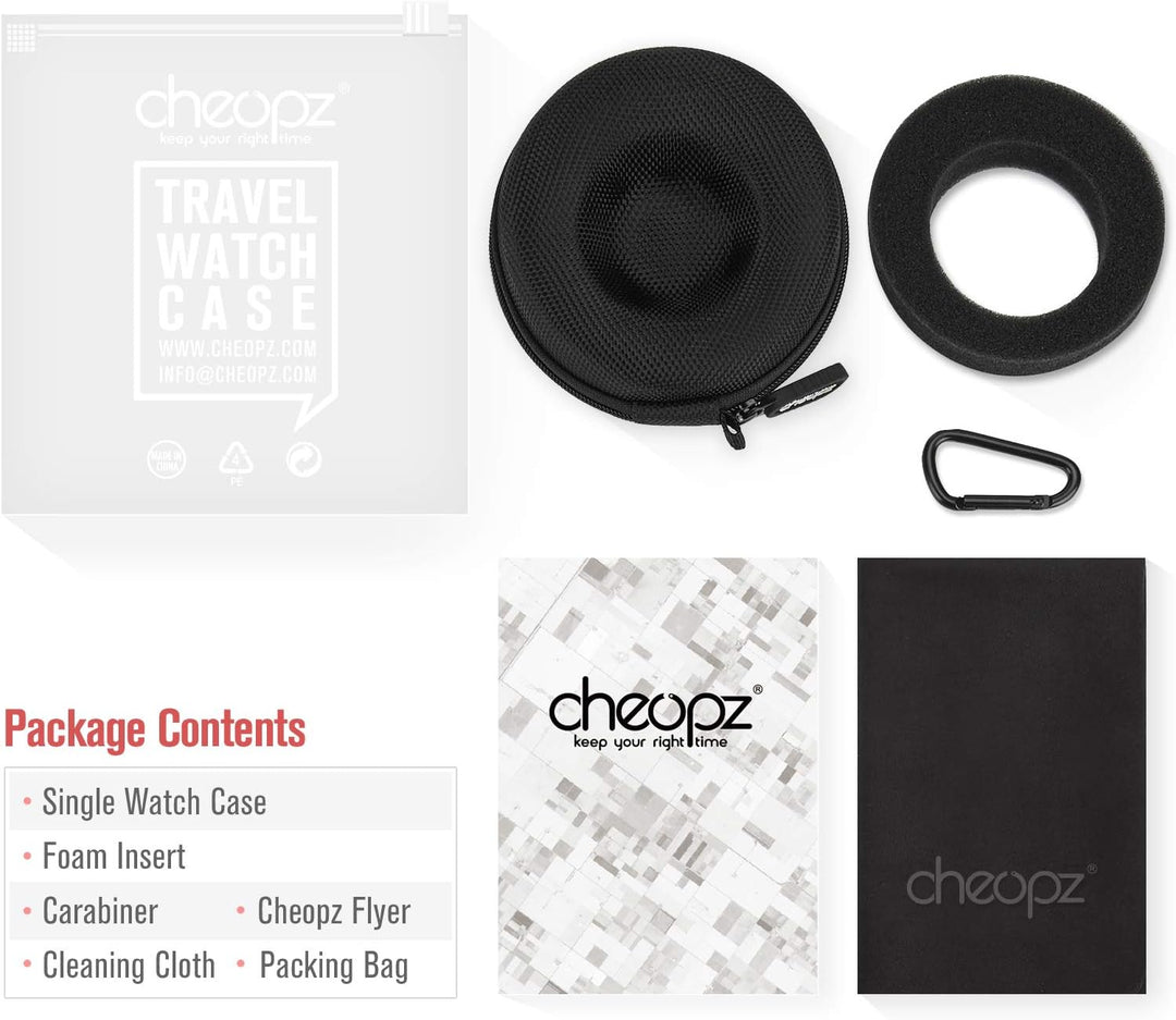 Cheopz Reise-Uhrenetui für Armbanduhren und Smart-Uhren bis 50 mm, Schwarz