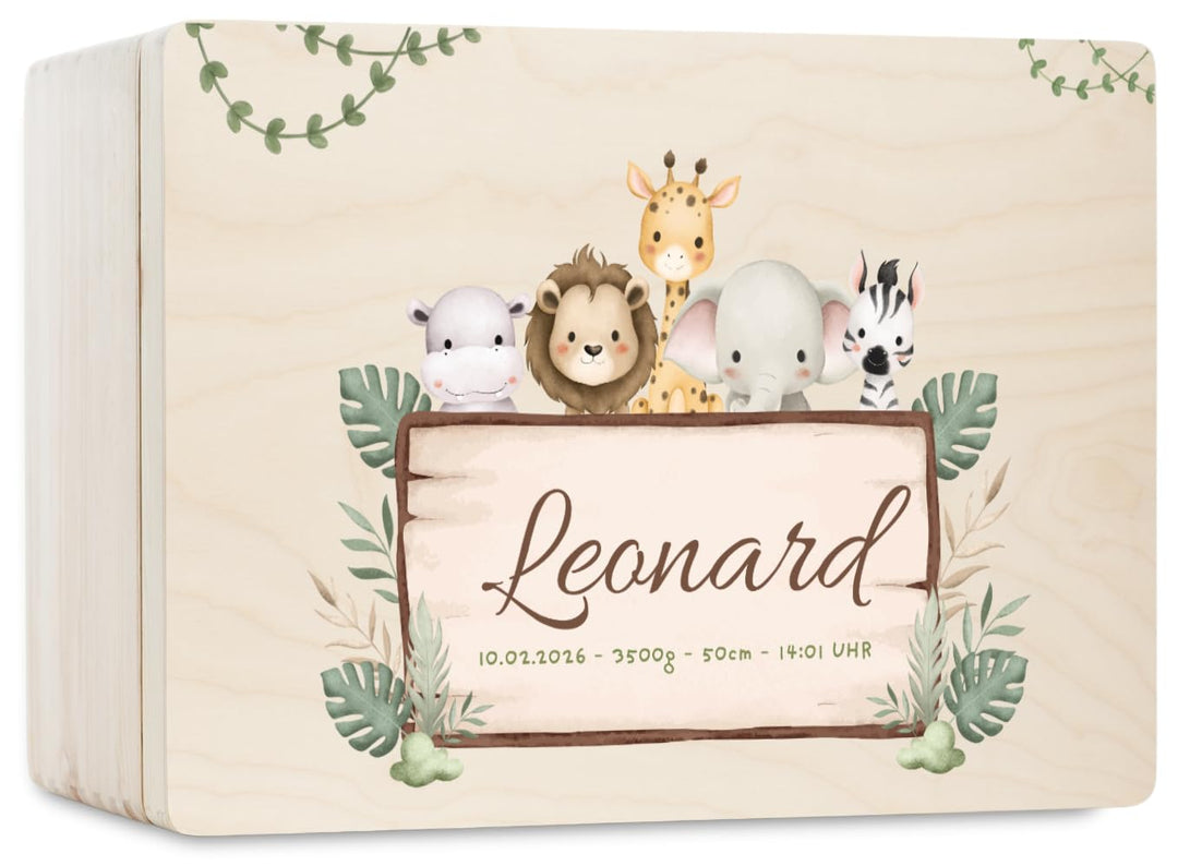 Pinus Personalisierte Erinnerungskiste aus Holz - 30x20x13,5 cm Geschenkbox mit Text zur Geburt, Tau
