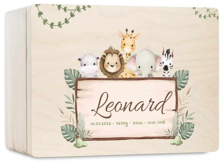 Pinus Personalisierte Erinnerungskiste aus Holz - 30x20x13,5 cm Geschenkbox mit Text zur Geburt, Tau