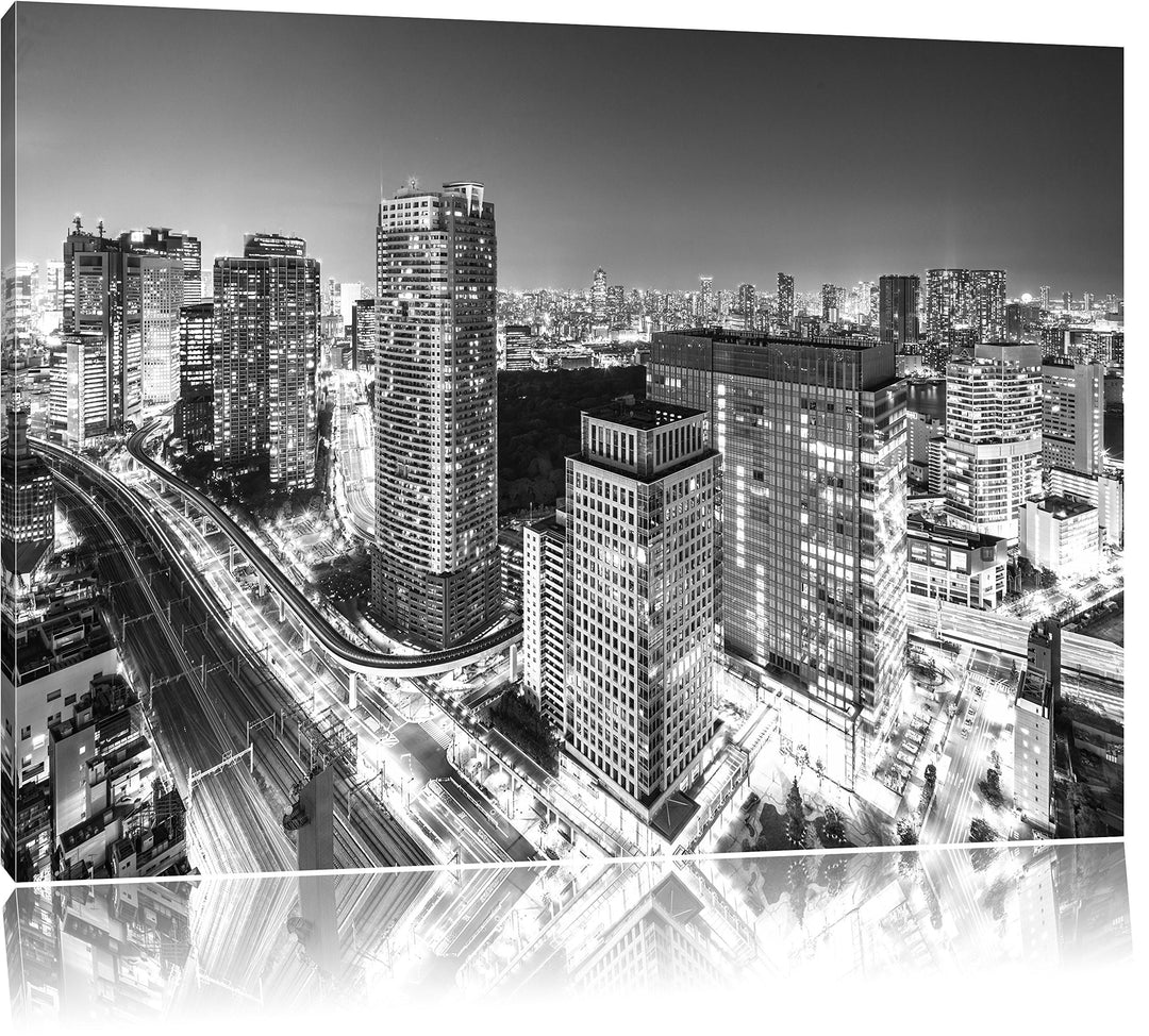 Pixxprint Moderne Architektur in der Innenstadt von Tokio Kunst B&W, Format: 100x70 auf Leinwand, 10