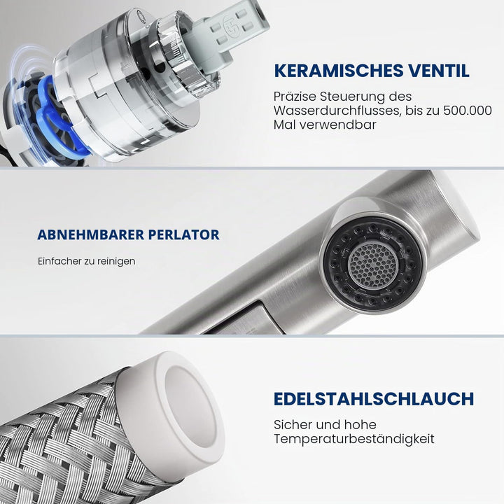 Wasserhahn Küche Ausziehbar, CECIPA Küchenarmatur mit Brause, Einhebel Mischbatterie für Küche mit 2