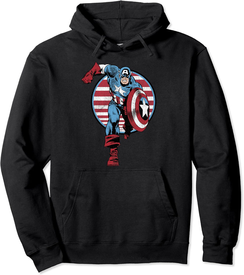 Marvel Captain America Running Striped Circle Portrait Pullover Hoodie