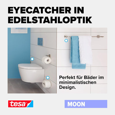 tesa Moon Toilettenpapierhalter, verchromt - WC-Rollenhalter zur Wandbefestigung ohne Bohren, inkl.