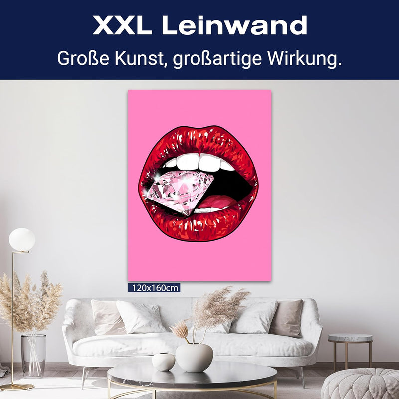 wandmotiv24 Leinwandbild 260 g/m² - Kunstdruck auf Leinwand - Wandkunst - Wandbild mit Frauen Lippen