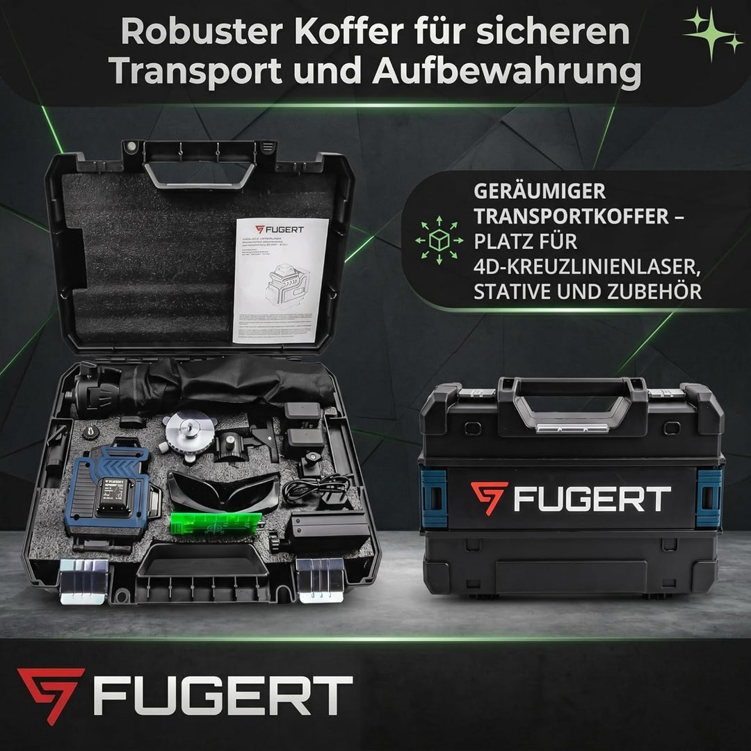 Kreuzlinienlaser 4D 360° 16 Linien Grün Selbstnivellierend | Fugert Kreuzlinienlaser Mit Stativ | 60