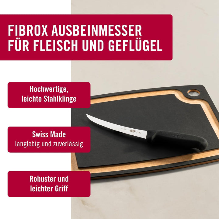 Victorinox Fibrox Ausbeinmesser, Scharfes Küchenmesser für Fleisch und Geflügel, 15 cm, Gebogene Kli