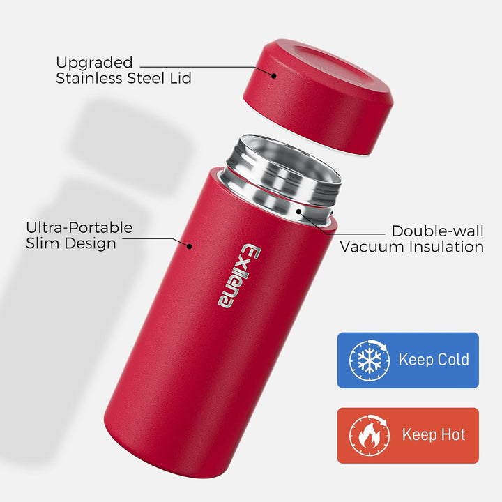 【Upgrade-Version】Exllena Mini Thermosflasche 250ml mit Edelstahl-Deckel, Trinkflasche Klein Doppelwa