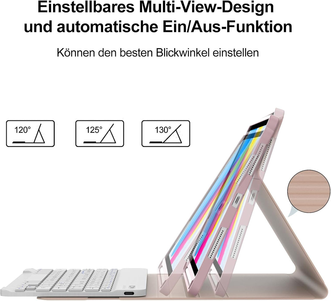 IVEOPPE Hülle Tastatur für iPad A16 11/10 Generation (2025/2022, 11/10.9 Zoll), QWERTZ Layout Keyboa