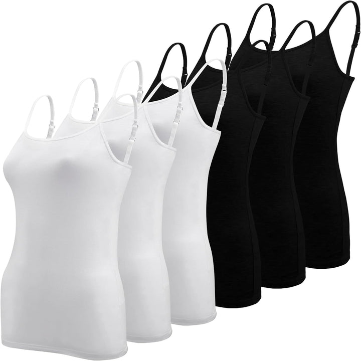 BQTQ 6 Stück Unterhemd Damen Spaghetti Top Unterhemd Spaghettiträger mit Verstellbarer Strap Basic C