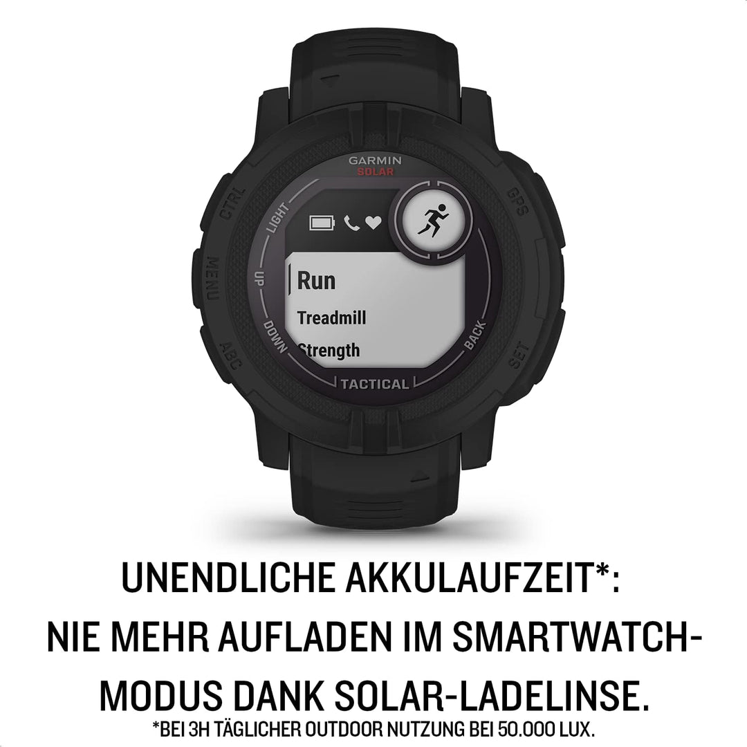 Garmin Instinct 2 Solar Tactical – robuste GPS-Smartwatch mit unendlicher Akkulaufzeit im Smartwatch