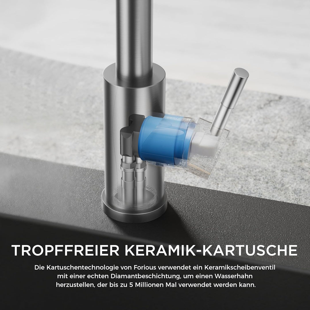 FORIOUS Wasserhahn Bad Hoch 360° Drehbar, Edelstahl Waschtischarmatur Hoch mit Warm/Kaltwasser Misch