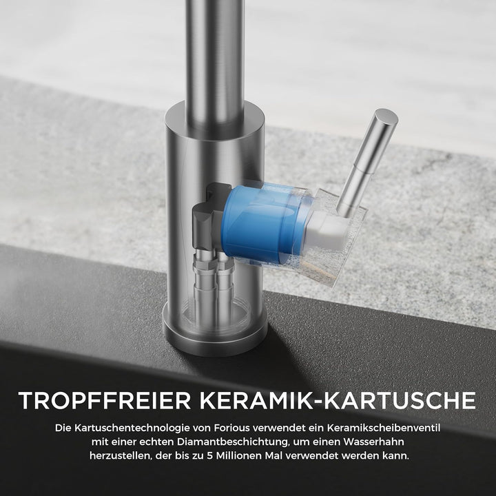 FORIOUS Wasserhahn Bad Hoch 360° Drehbar, Edelstahl Waschtischarmatur Hoch mit Warm/Kaltwasser Misch