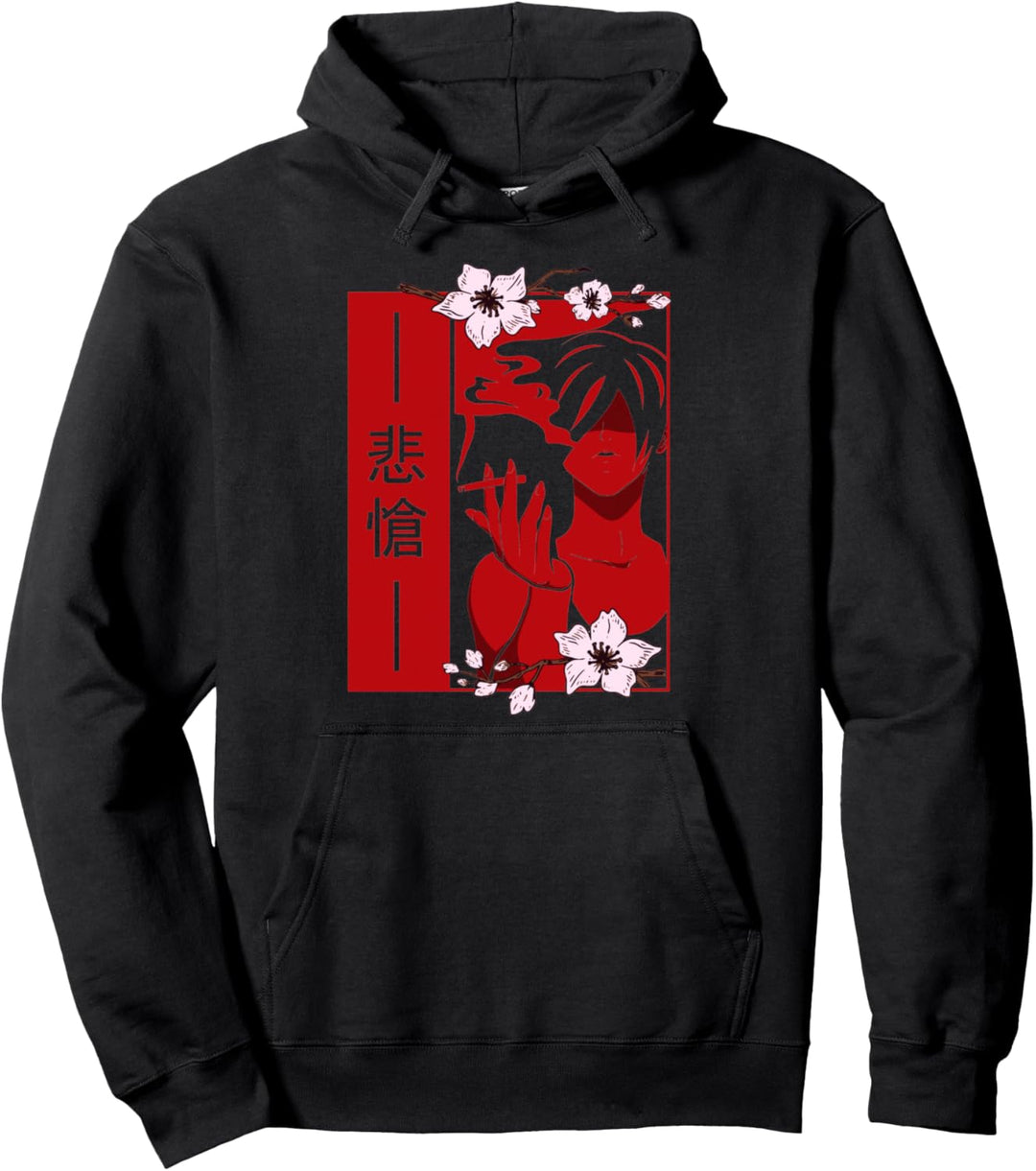 Pathetic Anime Boy Sad Sakura Soft Grunge Aesthetic Goth Emo Pullover Hoodie