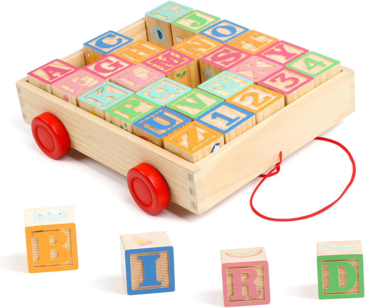 KABENFIS Holz ABC Block Cart Lernspielzeug für Kinder