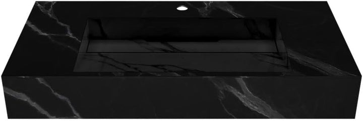 Waschbecken hängend - L90.2 x B45.2 x H8 cm - Schwarz mit Marmor-Optik - TAKOTNA