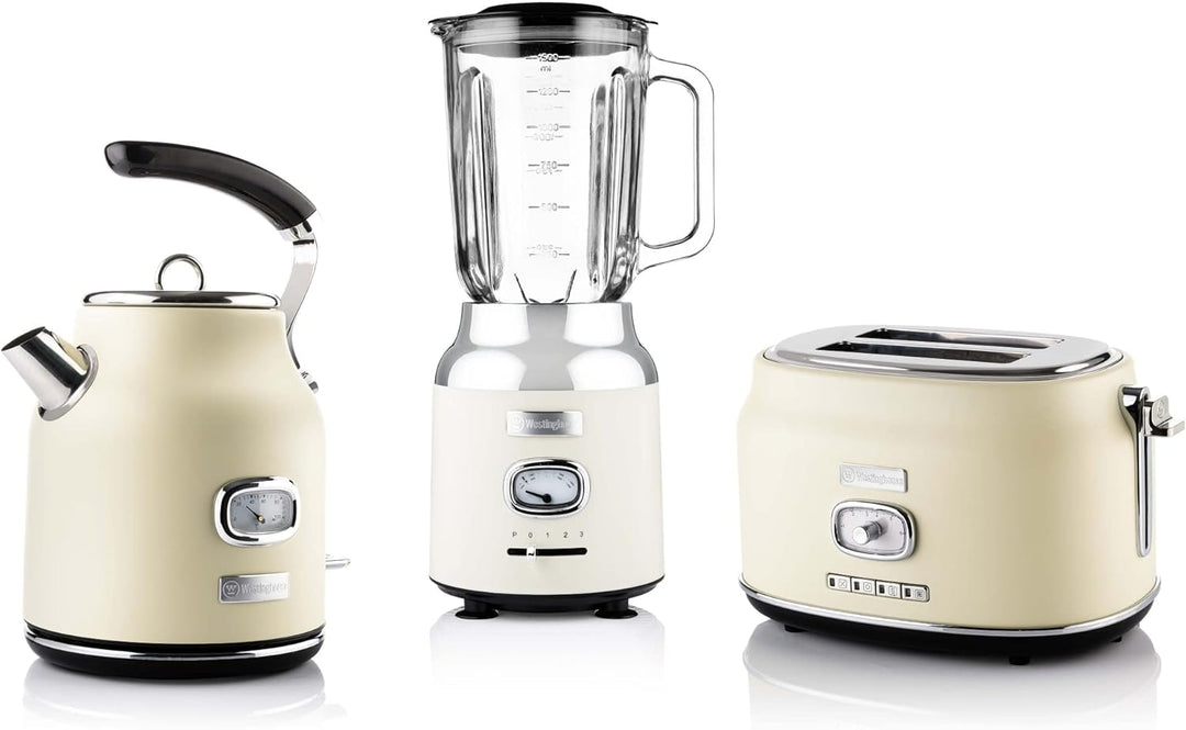 Westinghouse Retroline Frühstück-Set Weiss, Toaster, Standmixer & Wasserkocher, 1.7 Liter & Kalkfilt