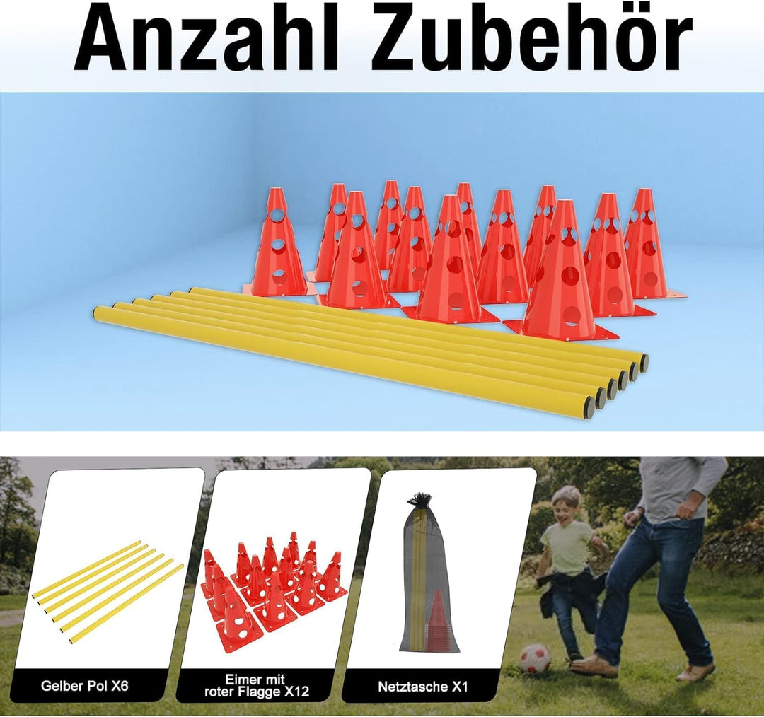 5tlg Steckhürdenset Sports Steckhürdenset 12 Kegel + 6 Stangen für Koordinationstraining,Hürden Stec