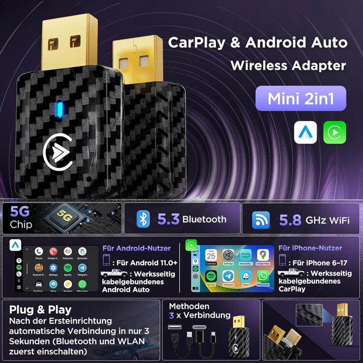CarPlay Wireless Adapter Android Auto - U2AC-01 Kompatibel mit iPhone 17 Pro MAX 16-12 und Android 1