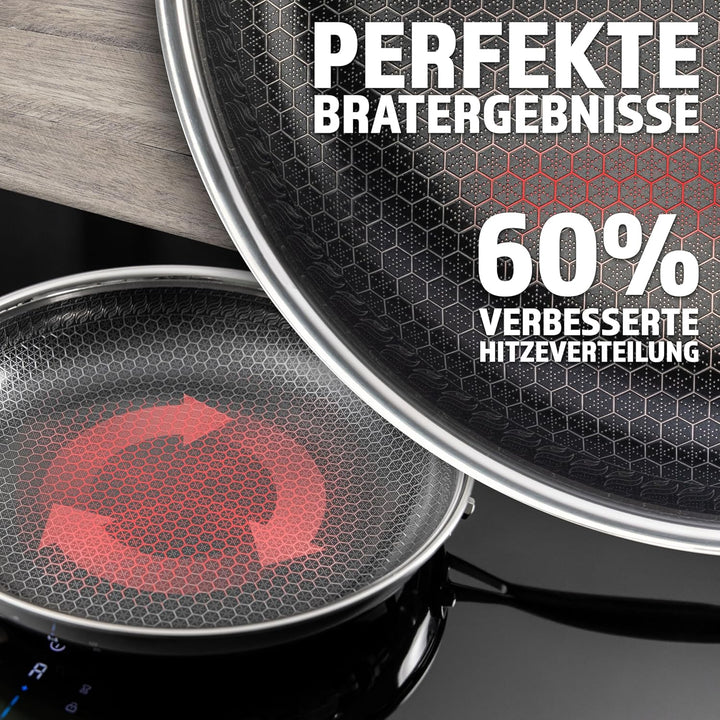 STEFFS® BRATPFANNE mit Waben 24 cm kratzfeste Antihaft Beschichtung - Pfanne alle Herdarten einfache