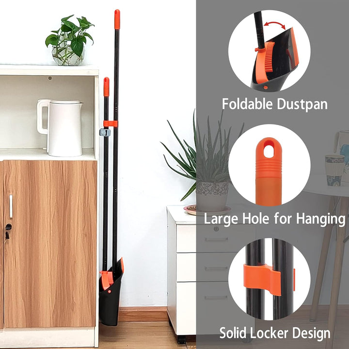 JEHONN Besen und Kehrschaufel Set mit Langem Stiel 137 cm, Kehrbesen und Aufrecht Stehende Schaufel