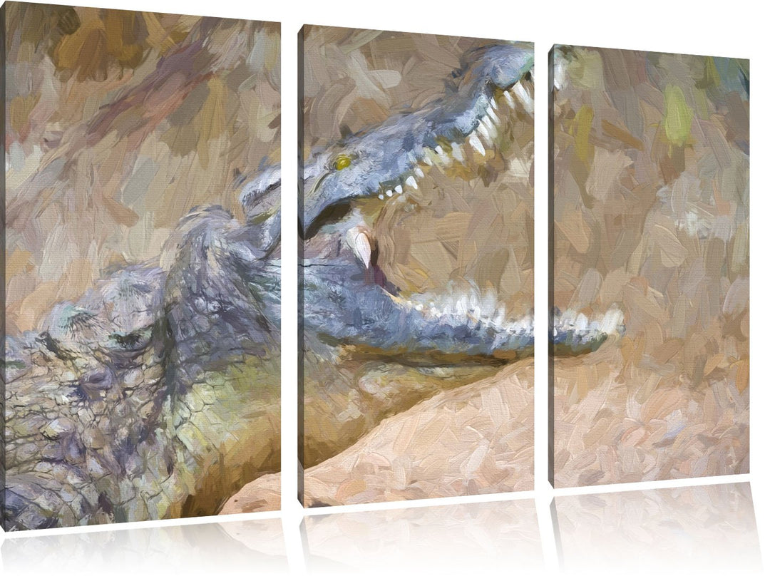 gewaltiges Krokodil Spezial 3-Teiler Leinwandbild 120x80 Bild auf Leinwand, XXL riesige Bilder ferti