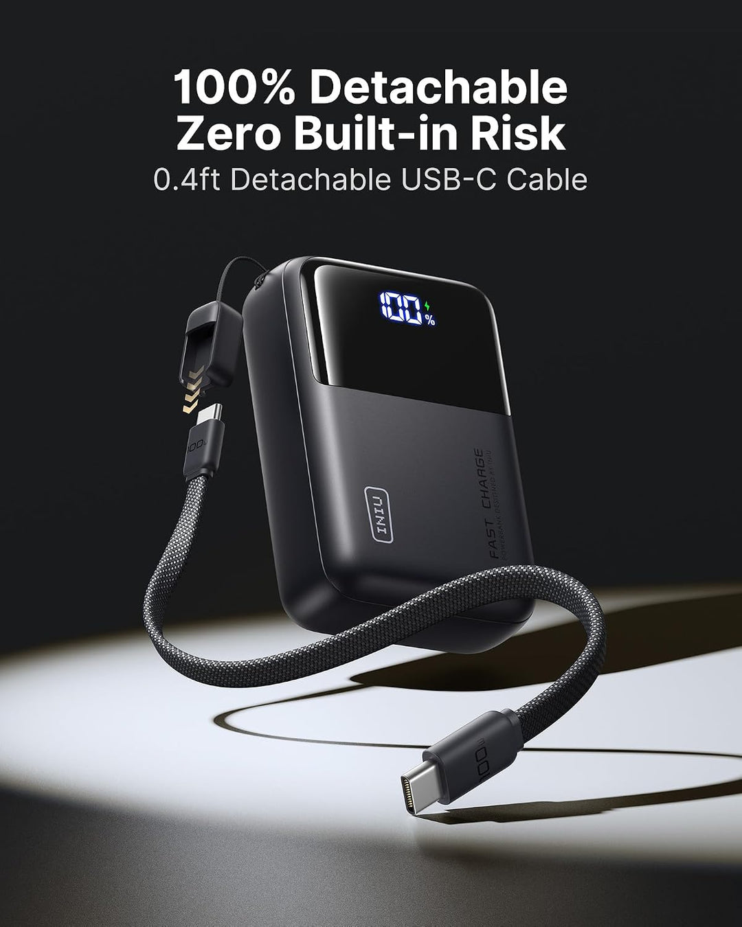 INIU 100W Laptop Power Bank, Ultra Kompakt 25000mAh Schnellladung Powerbank | Angebrachtem USB C Kab