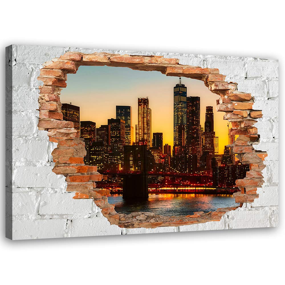 Leinwandbild XXL Manhattan Wandbild Kunst Wandillusion Gelb 120x80 cm Leinwandbild 120x80 cm Gelb_B,