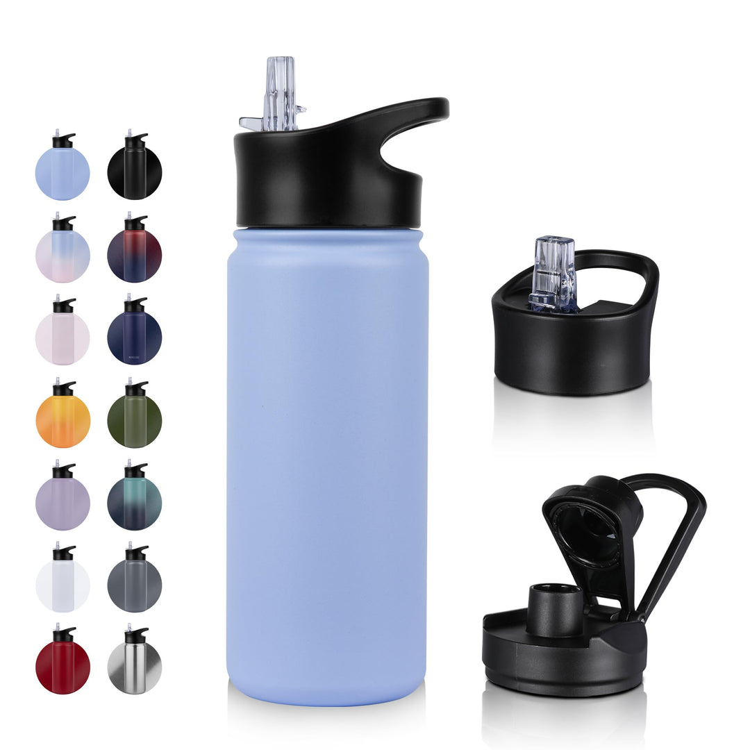 Edelstahl Trinkflasche - 500ml - mit Strohhalm,Auslaufsicher,Kohlensäure Geeignet,BPA frei Thermosfl