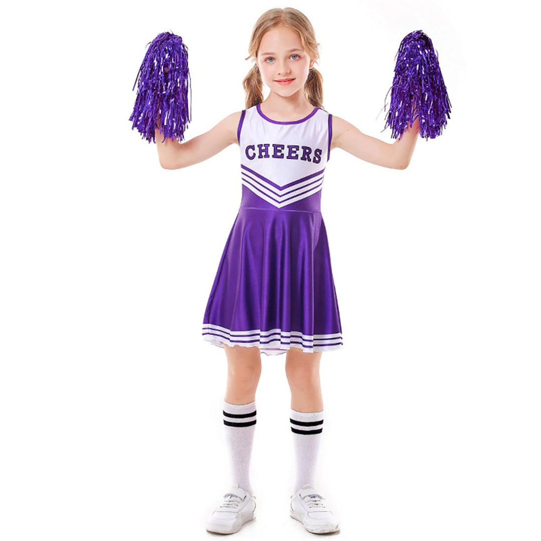 LOLANTA Cheerleader Kostüm Kinder, Cheerleadering Outfit Mädchen mit Pompons(5-6 Jahre,lila,Tag 120)
