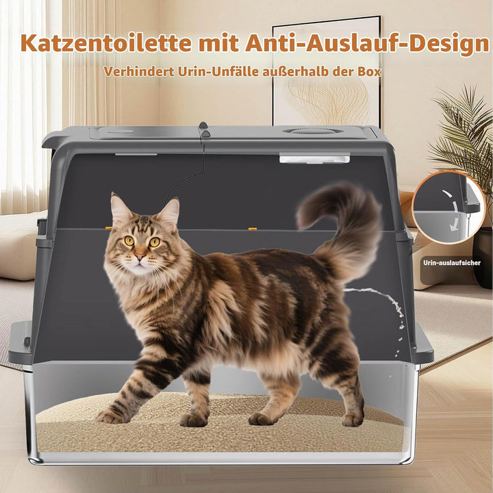 Homegroove XXXL Katzenklo Edelstahl mit Deckel, 70x50x45 Extra Grosses Katzenklo mit Schaufel &amp; Fuss
