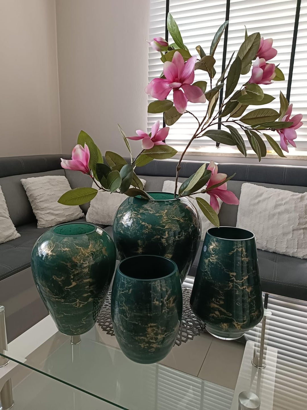 Terroso – Vase – Mundgeblasenes grünes Glas – Luxuriöses Erscheinungsbild, Stilvoll & Elegant - 27 c