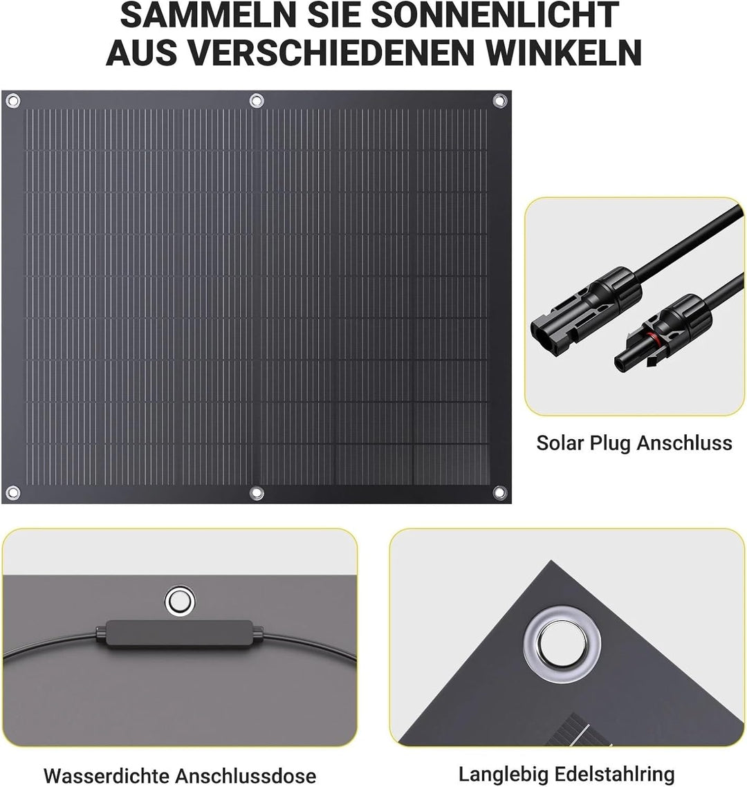 Balkonkraftwerk 800W Komplett mit Steckdose, 4x 200W Solarpanel Flexibel & Wechselrichter 800W, Plug