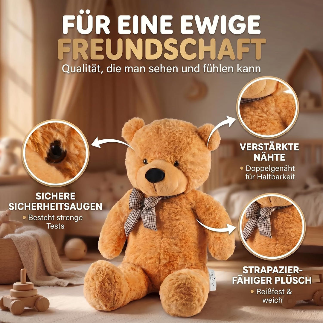 Feluna Riesen Teddybär XXL Kuschelbär 120 cm gross Plüschbär - Original Teddy Bär mit Schleife Hellb