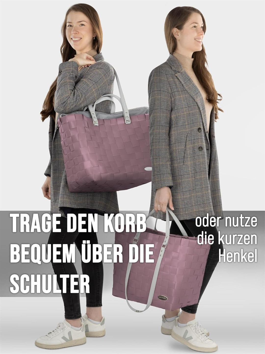 normani Grosser Einkaufskorb 25 L Shopper Einkaufstasche Strandtasche mit langen Henkel Farbe Dusty