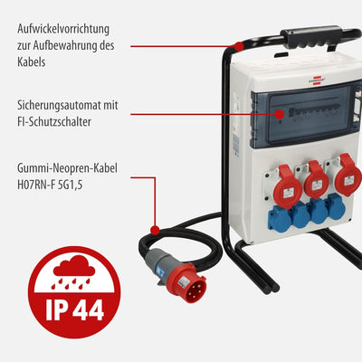 Brennenstuhl Tragbarer Stromverteiler/Baustromverteiler (2x32A + 1x16A CEE-Steckdosen, 2m Kabel, für