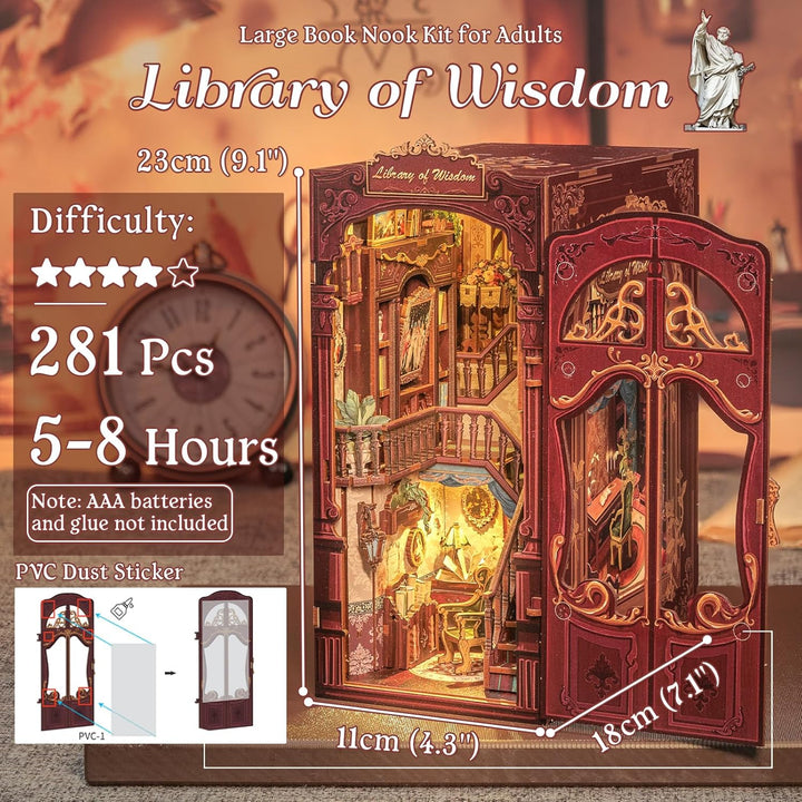 Fsolis DIY Book Nook,Puppenhaus Miniatur Haus Kit mit Holz Möbeln und LED-Licht,Bücherecke Bücherreg