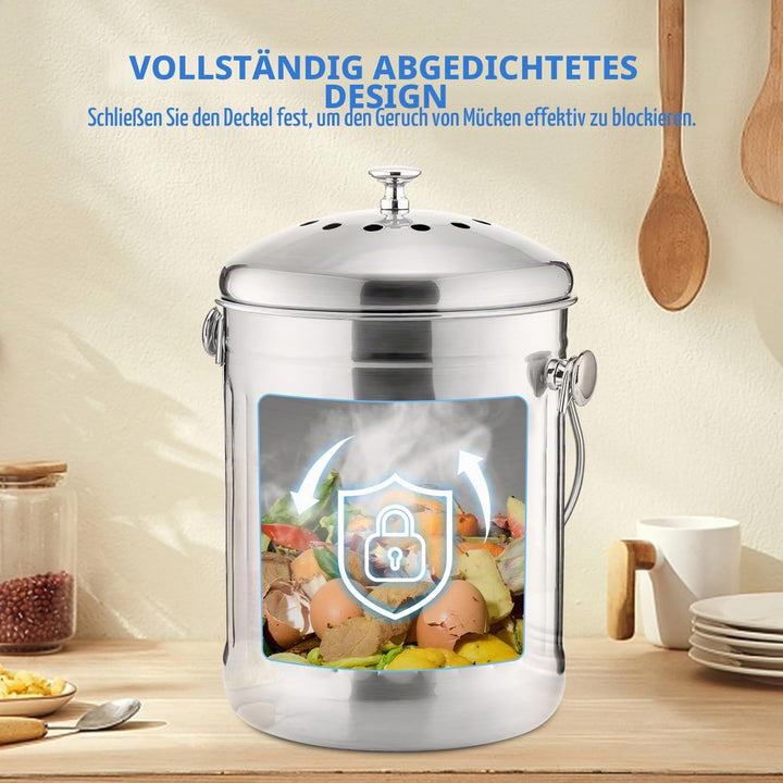 ENLOY Komposteimer für die Küchenarbeitsplatte, 1,3 Gallonen Edelstahl-Komposteimer für den Innenber