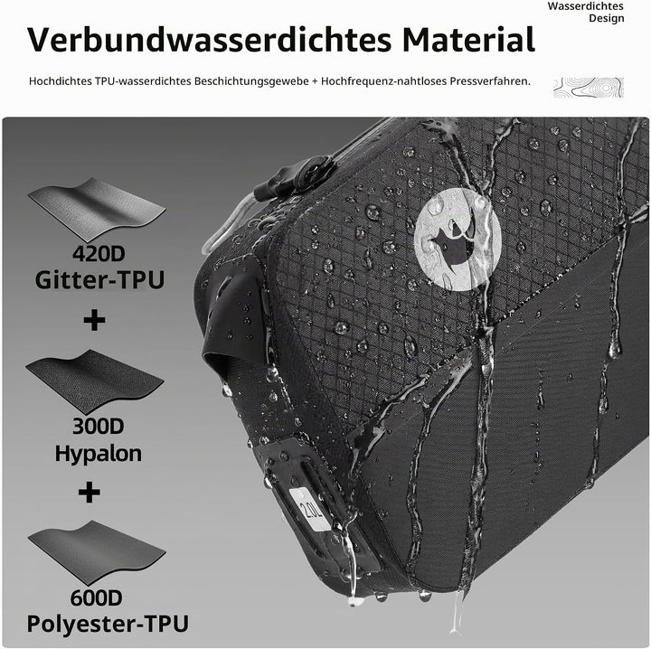 Rhinowalk Fahrrad Oberrohrtasche 2.0L – wasserdichte Lange Rahmentasche mit Reissverschluss – Montag
